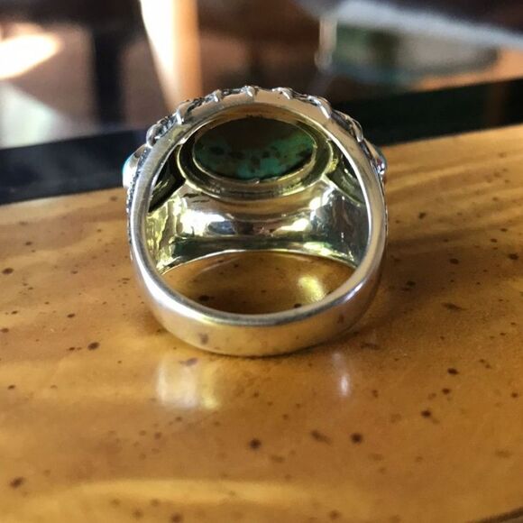 Natural Blue Turquoise Sterling Silver Feather Ring Size 9 - Picture 4 of 6